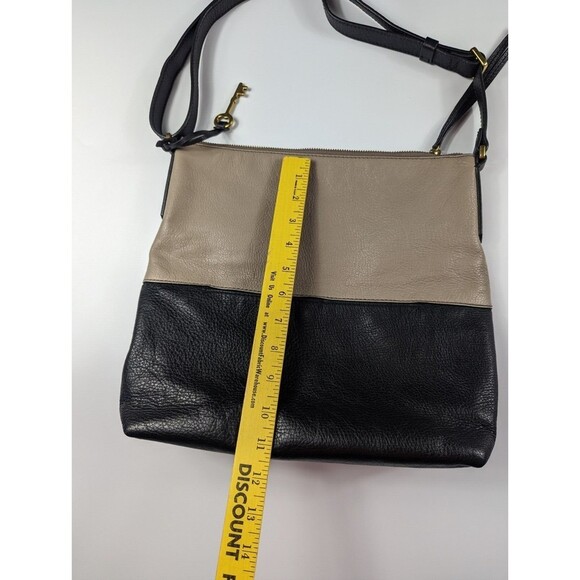 FOSSIL Charlotte Hobo Black Taupe Colorblock Leather Shoulder Bag - Picture 4 of 12